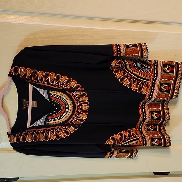 MULTIPLES EARTH TONE PATTERNED BLOUSE - Picture 1 of 4